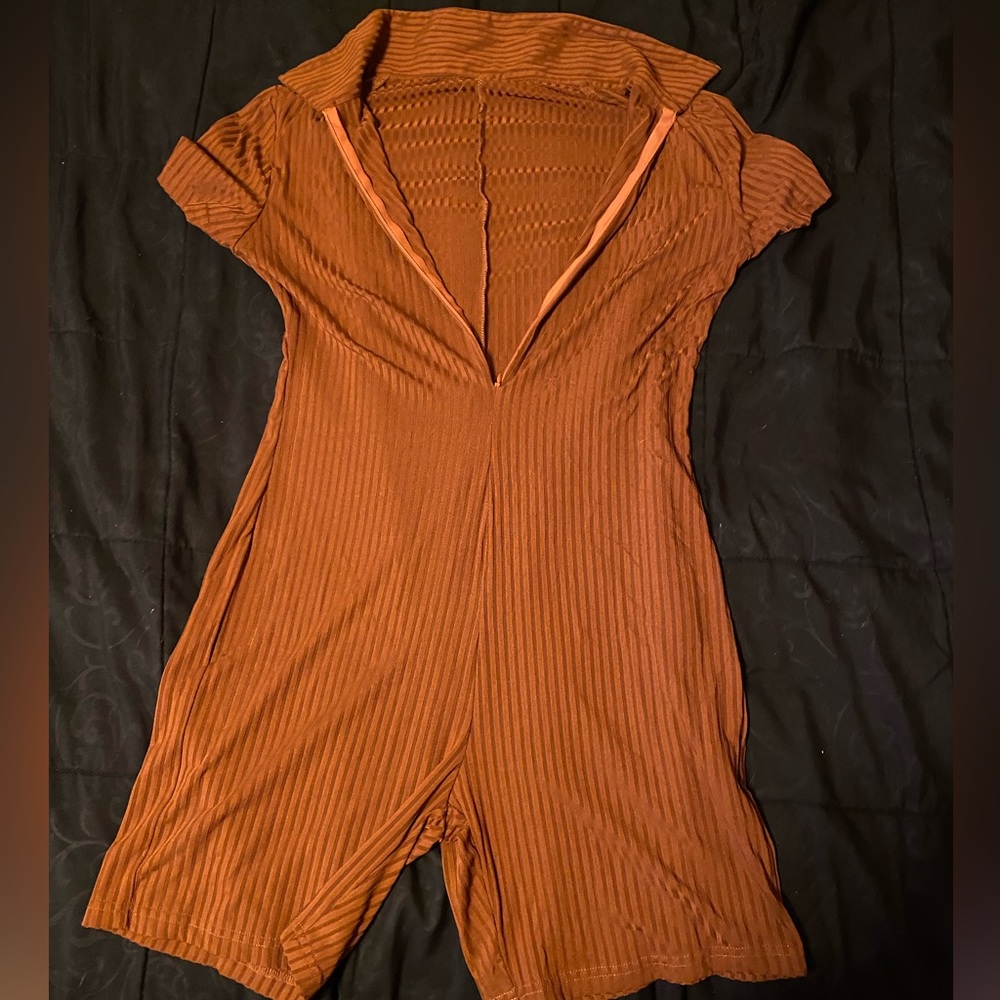 Brown zip up romper